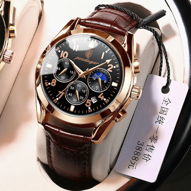 

POEDAGAR 2021 Men Watches New Fashion Waterproof Luminous Leather Top Brand Luxury Mens Quartz Wristwatch Relogio Masculino