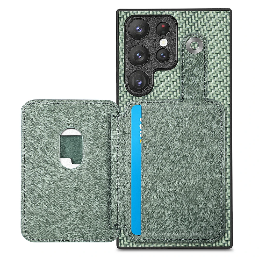 Волоконный чехол для телефона Samsung S23 Ultra Plus защитный с запястьем и карманом карт