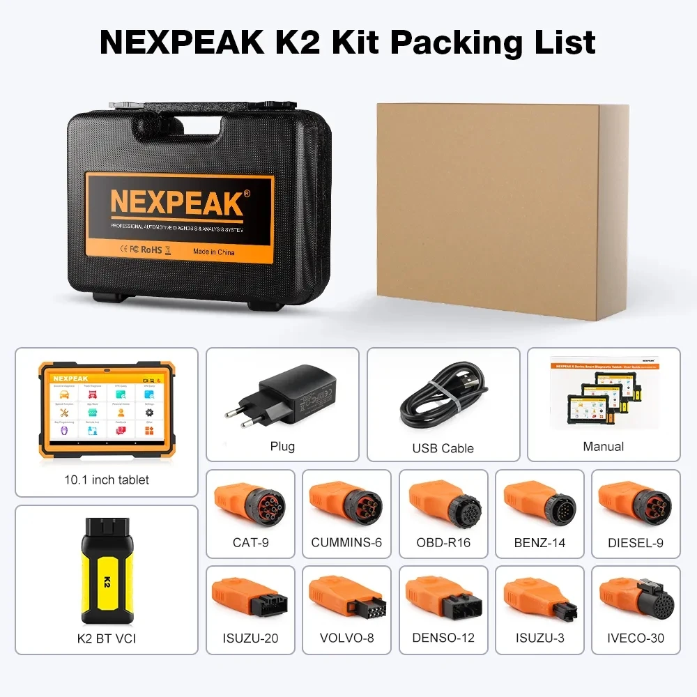 NEXPEAK K2 Инструмент диагностического сканера для тяжелых грузовиков OBD2 VCI Полная