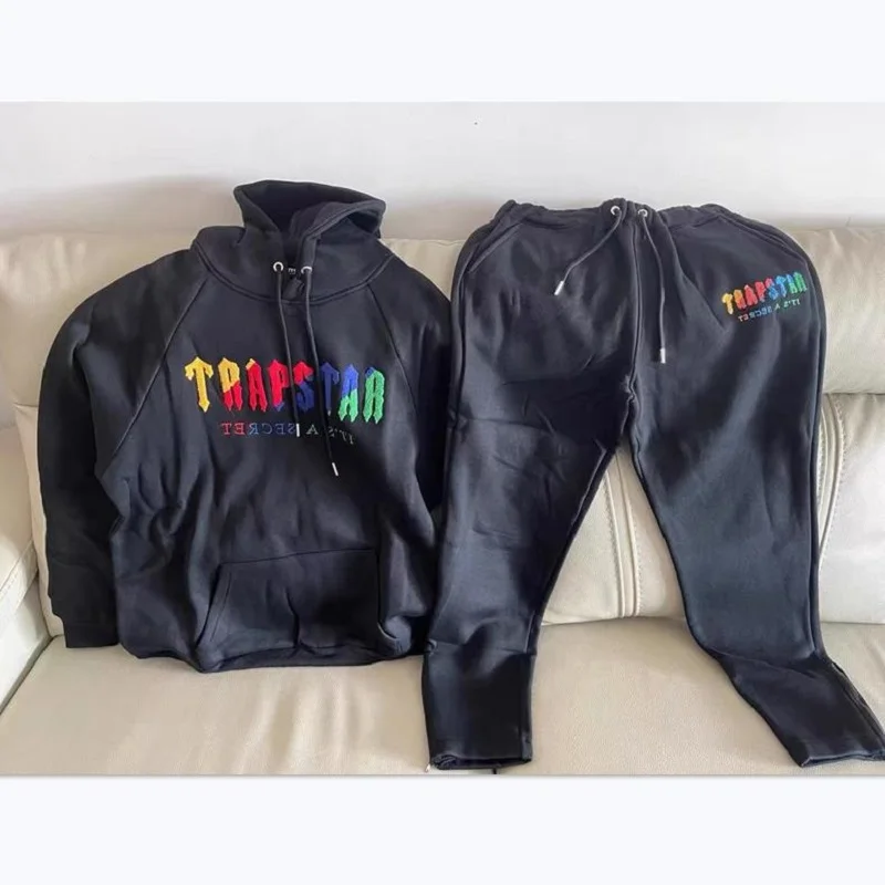 

Hiphop Street Trapstar Suit Rainbow Towel Embroidery Fleece Hooded Sweatshirts set Men Women Sports Trapstar Hoodies