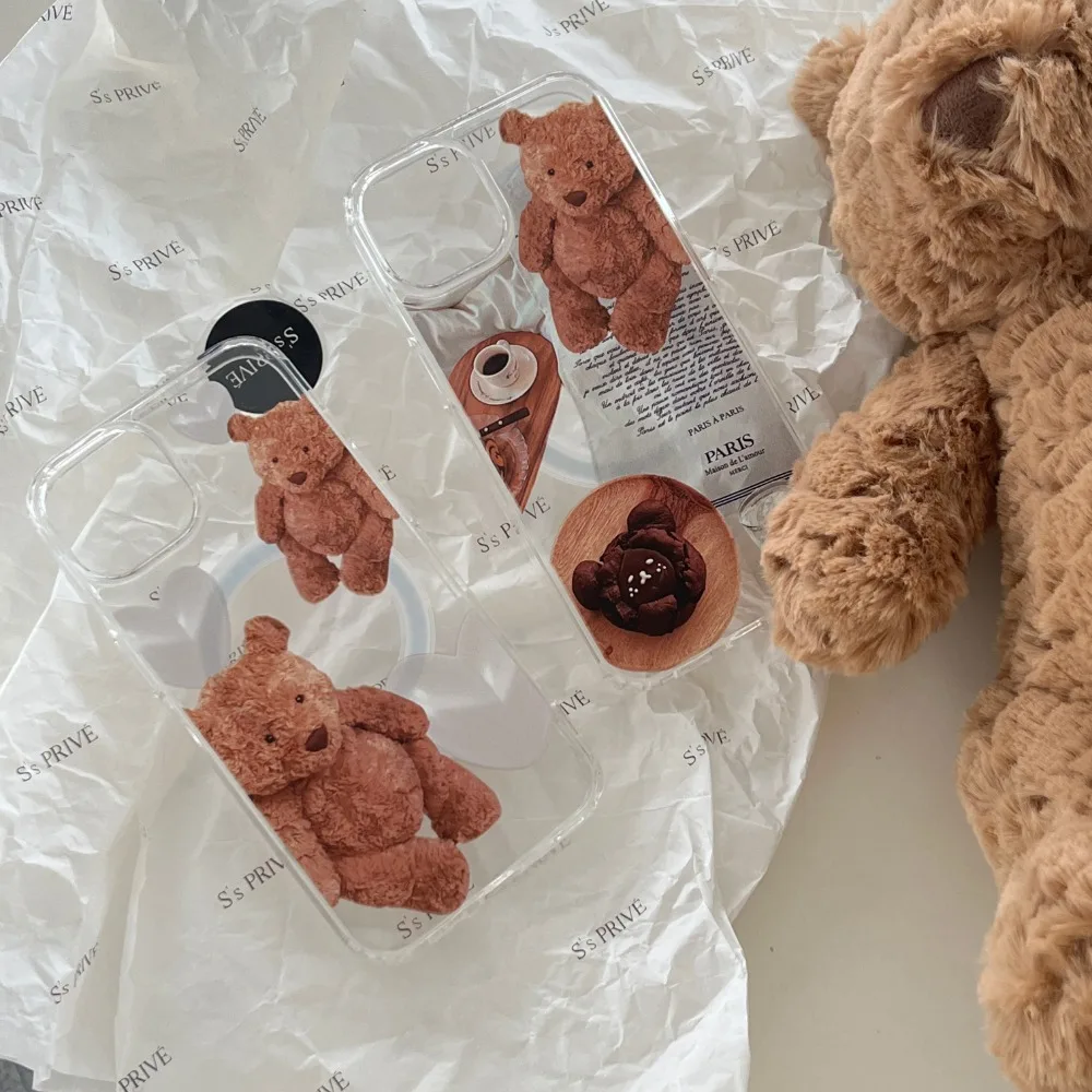 Чехол для iPhone 15 14 13 12 11 Pro Max с милым медведем