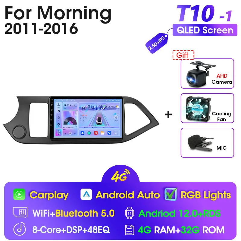 

Автомагнитола JMCQ, мультимедийный видеоплеер Android 12 для KIA Picanto Morning 2011-2016, навигация GPS, головное устройство Carplay 2Din 4G