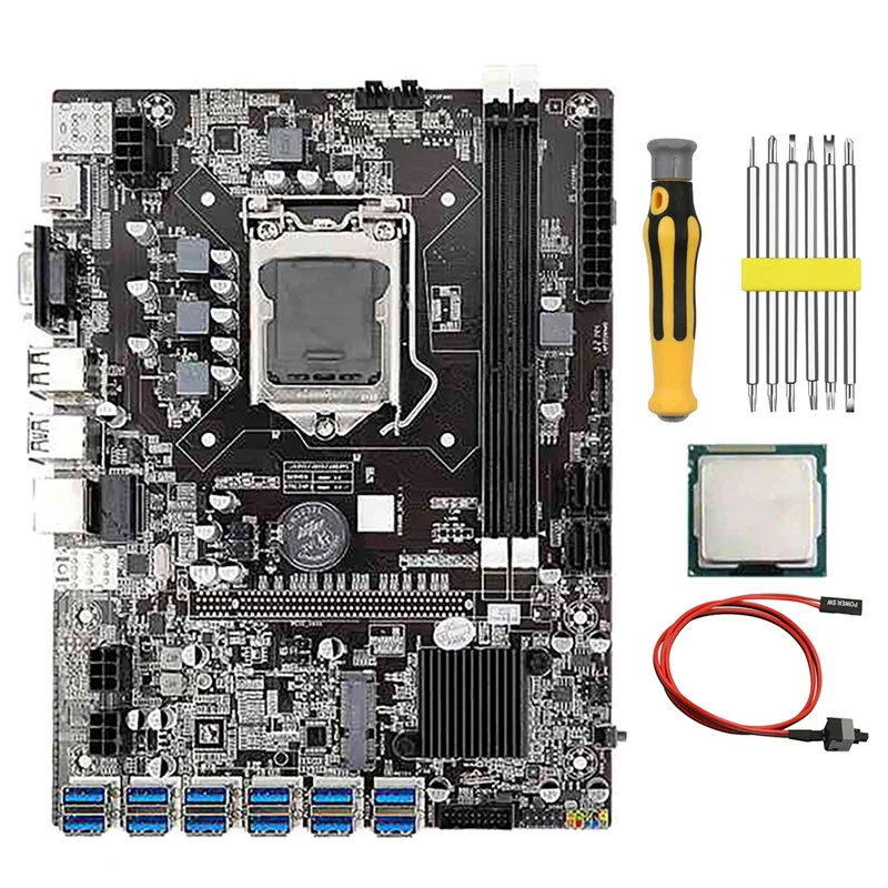 

B75 BTC Mining Motherboard With G530/G630 CPU+Screwdriver+Switch Cable 12 USB3.0 To PCIE Slot LGA1155 DDR3 RAM SATA3.0