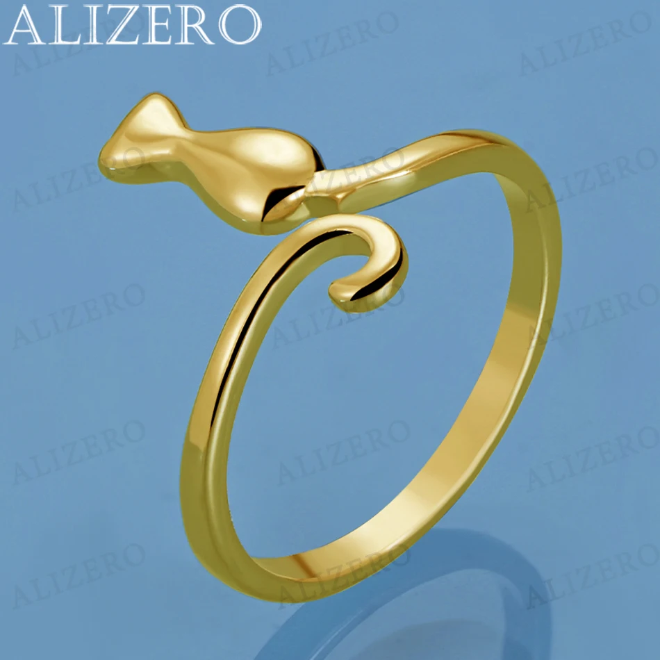 ALIZERO 18K золото Кот Открытые Кольца для женщин обручальные искусственные подарки