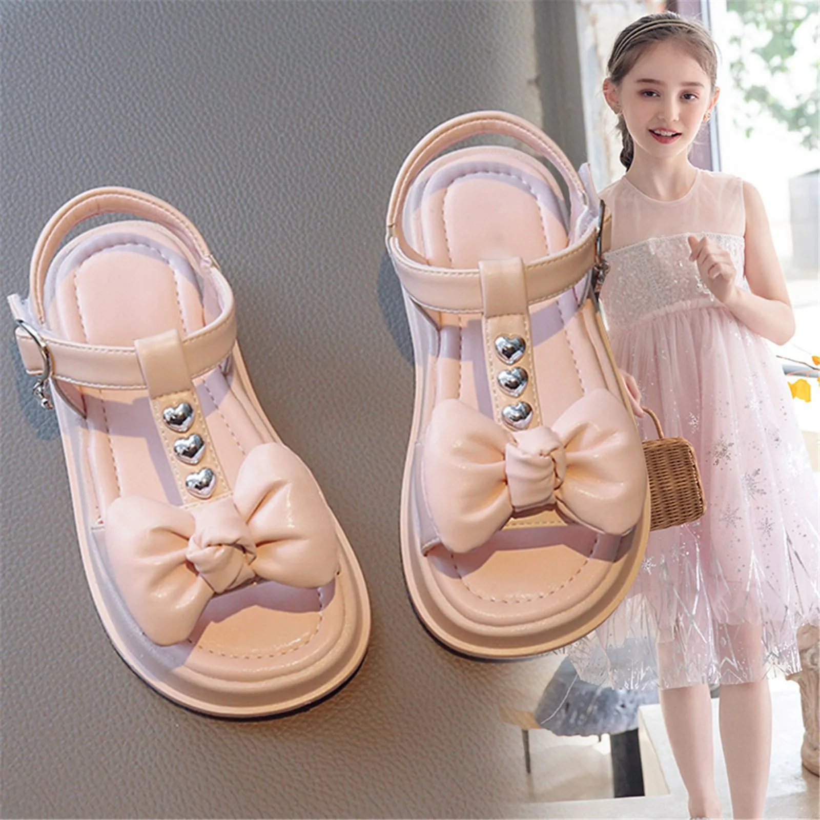 

Toddler Girl Summer Bowknot Sandals Pvc Anti-Slip Bow Design Princess Soft Sole Crib Prewalker Sandals For Kids Girls
