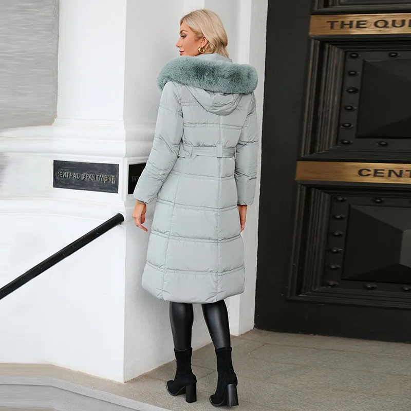 Women Parker White Duck Down Warm Hooded Fur Collar Women Down Jacket 2023 New Fashion Medium Length Women's Down Jacket NBH715