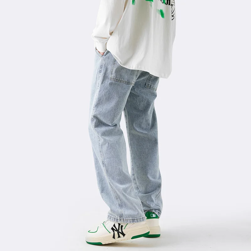 Blue Black Baggy Jeans Men Fashion Drawstring Casual Straight Jeans Men Streetwear Korean Loose Denim Pants Mens Trousers S-3XL