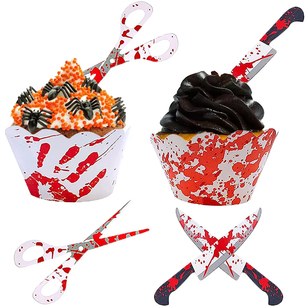 Топперы для кексов на Хэллоуин обертки украшения торта ужасов кровавый нож