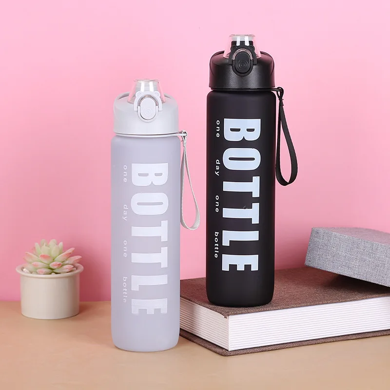 

Bpa Free Water Bottle 1000ml Motivational Summer Sport Water Bottles Frosted Plastic Space Cup Kettle With Bounce Cover 1l