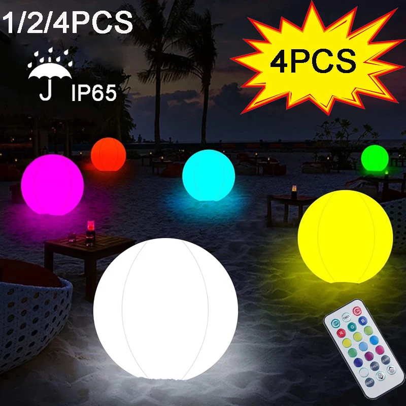 

1/2/4PC 40CM LED Glowing Beach Ball Light Remote Control 16Colors Waterproof Inflatable Floating Pool Light Yard Lawn Party Lamp