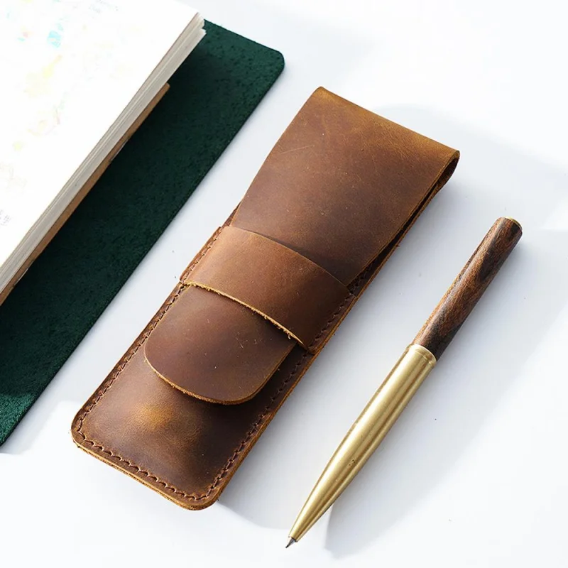 

Handmade Genuine Leather Pencil Storage Bag Cowhide Fountain Pen Case Holder Vintage Retro Style Accessories For Travel Journal