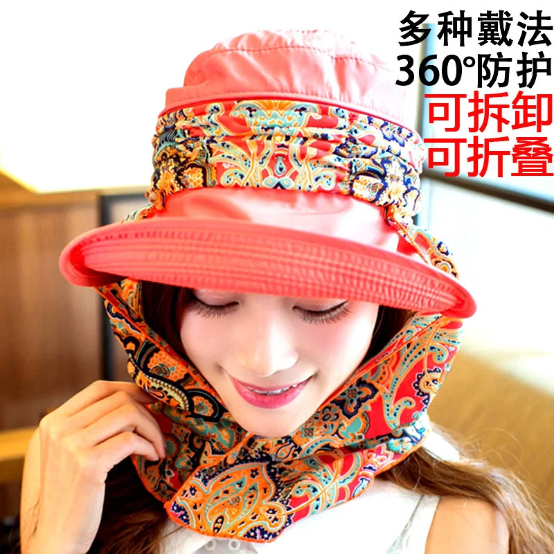 

360 Degree Folding Large Brimmed Sun Cap Women Detachable Hat visor hat summer hat summer