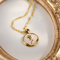 chl 18k gold filled rose necklace enamel oil dripping rose pendant choker elegant graceful chain necklace for women fine jewelry
