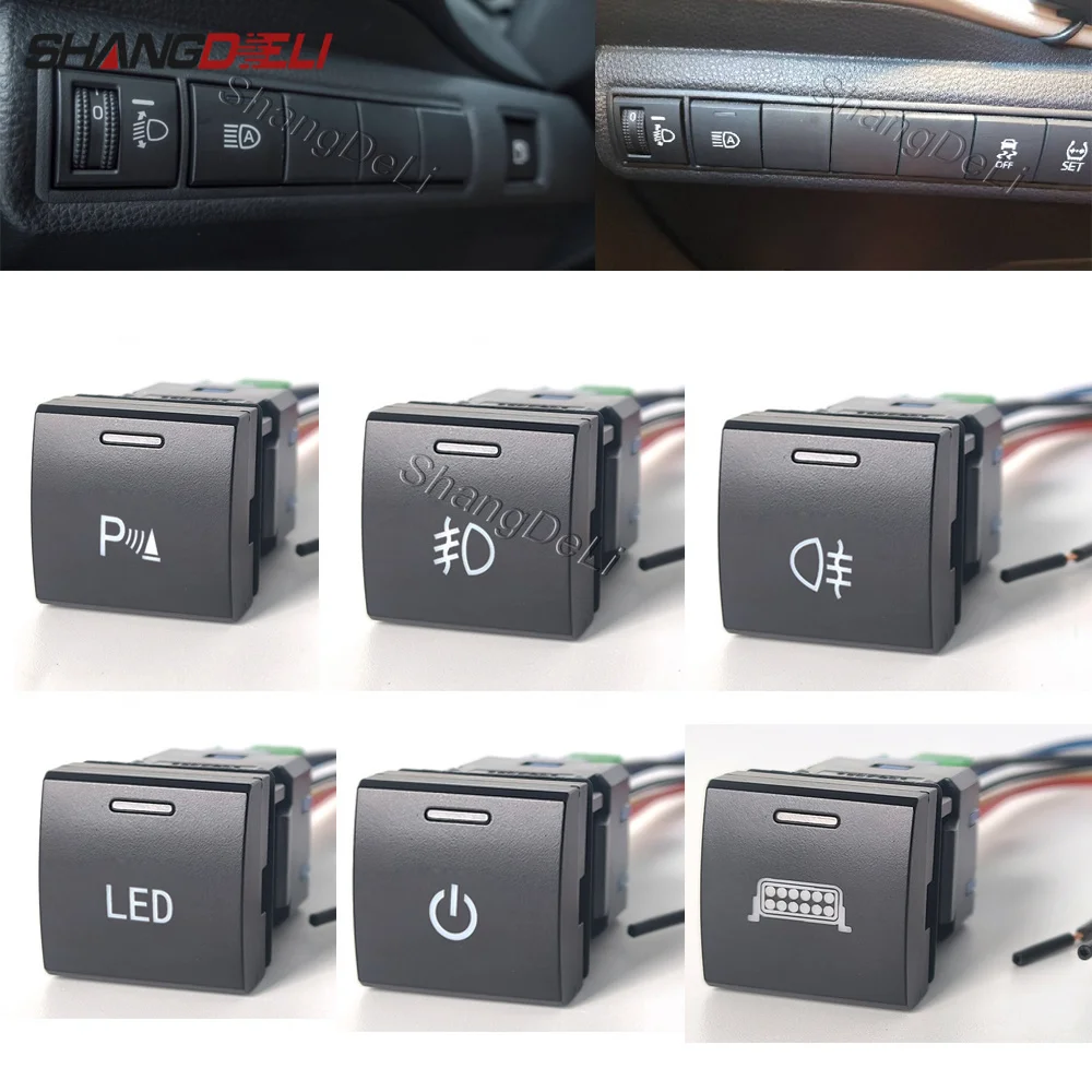 Фото 1 шт. белый светодиодный фонарь для Toyota Camry V70 Rav4 Corolla Altis Prado LC150 2025 2026, задний противотуманный фонарь, кнопка включения DRL, переключатель зажигания №1