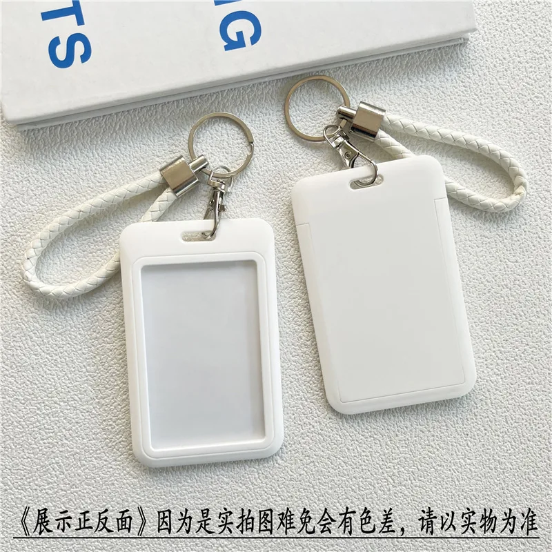 1Pc Solid Color Bus Card Protective Cover Men Women Student ID Card Keyring Key Chain Access Door Card Holder Bag Set images - 6