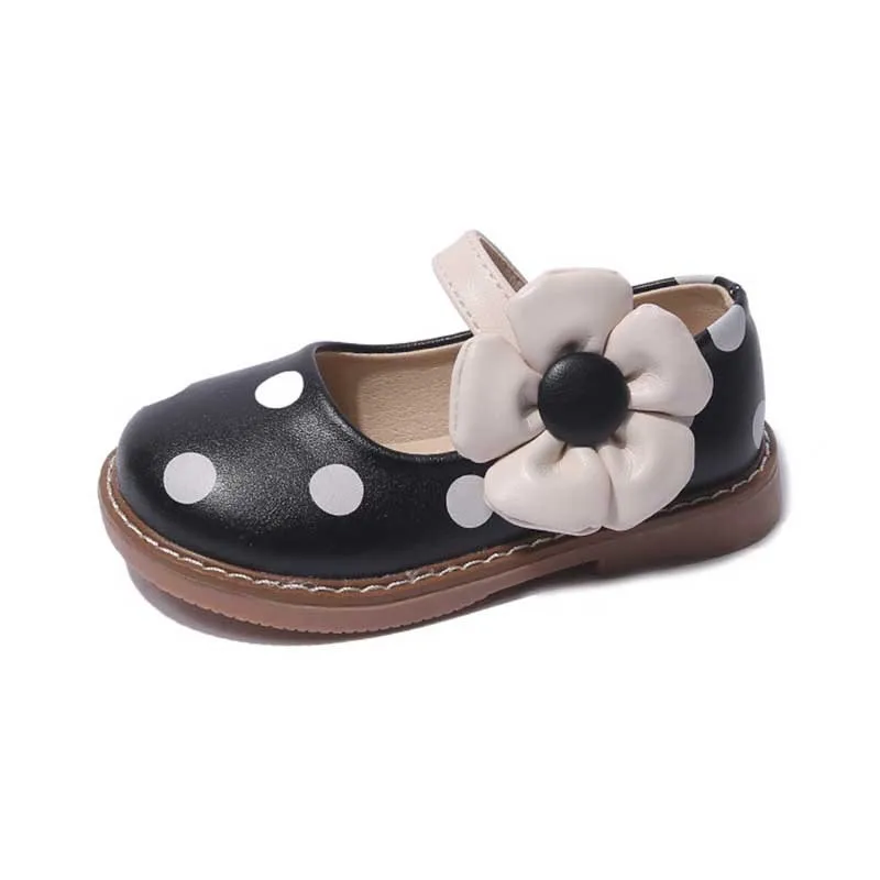 

CUZULLAA Autumn Children Girls Elegant Polka Dots Flowers Hook & Loop Casual Shoes Kids Girls Soft Sole Flats Size 21-30