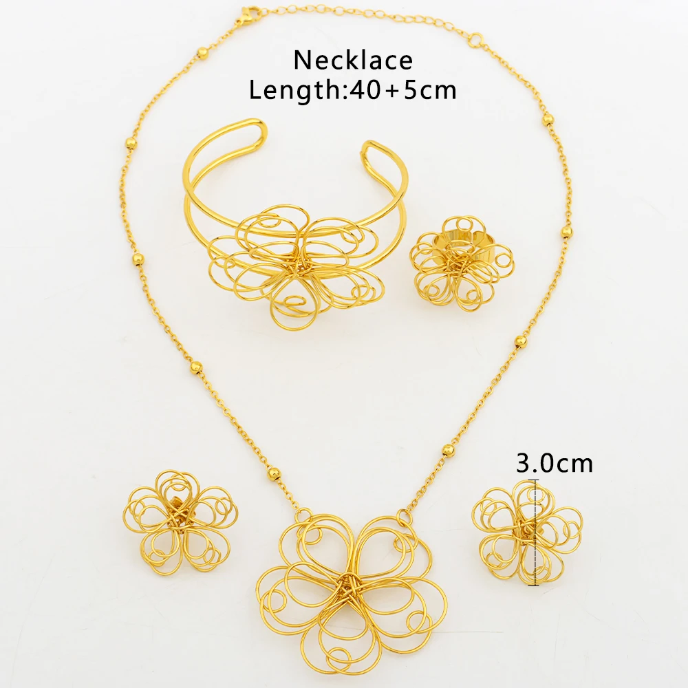

Luxury Flower Design Jewelry Set for Women 18K Gold Plated Pendant Necklace Hollow Out Stud Earrings Nigeria Jewelry Accessories