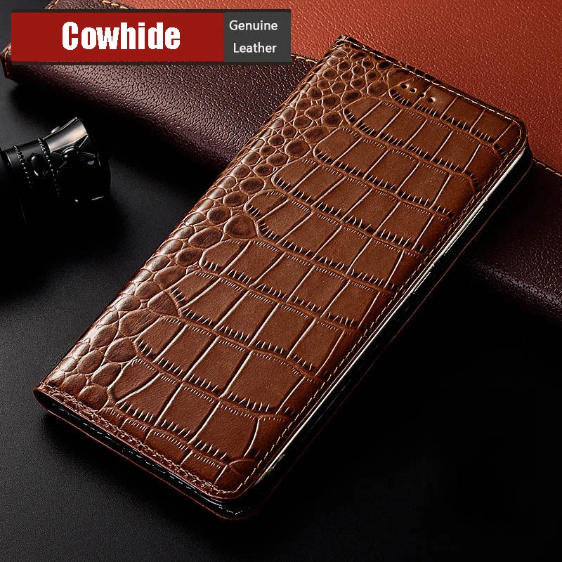 

Crocodile Pattern Genuine Leather Case For OPPO Realme Narzo 10 20 30 50 50i 10A 20A 30A 50A Pro Prime Flip Phone Wallet Cover