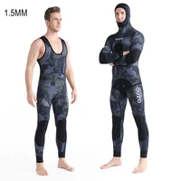 1 5mm neoprene camo hunting wetsuit long sleeve fission hooded 2 pieces diving suit for men keep warm spearfishing surf swimwear