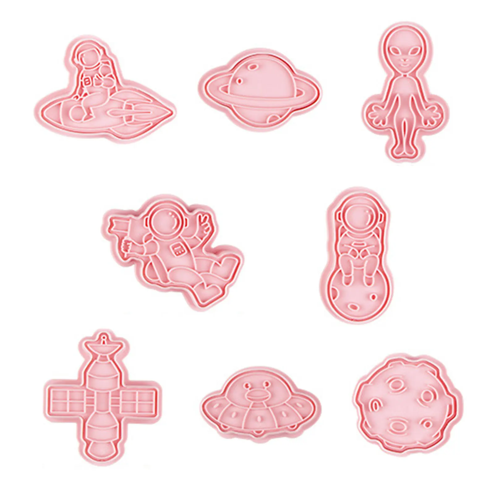 

Space Biscuit Mold Pastry Cutter Space Cake Mold 8PCS Spaceship Astronaut Fondant Molds Rocket Robotic Space Spacecraft Molds