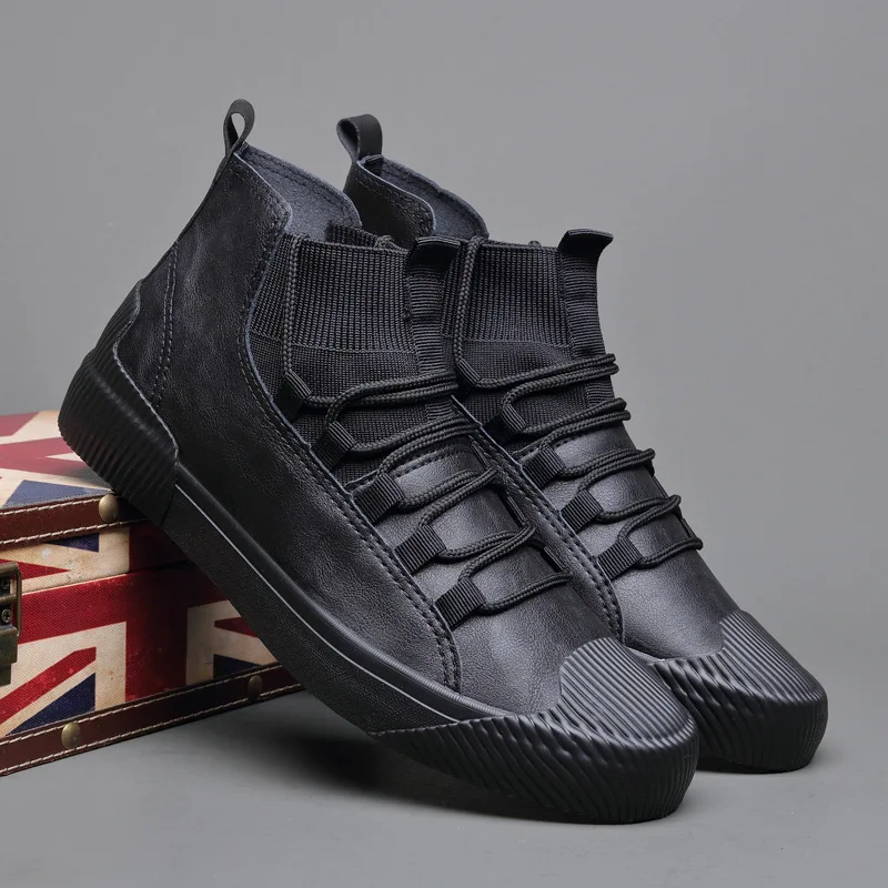 

Fashion Men's Board Shoes British Fashion High Top Elastic Belt Casual Teenager Men's Tennis Shoes Sneakers Zapatos De Hombre