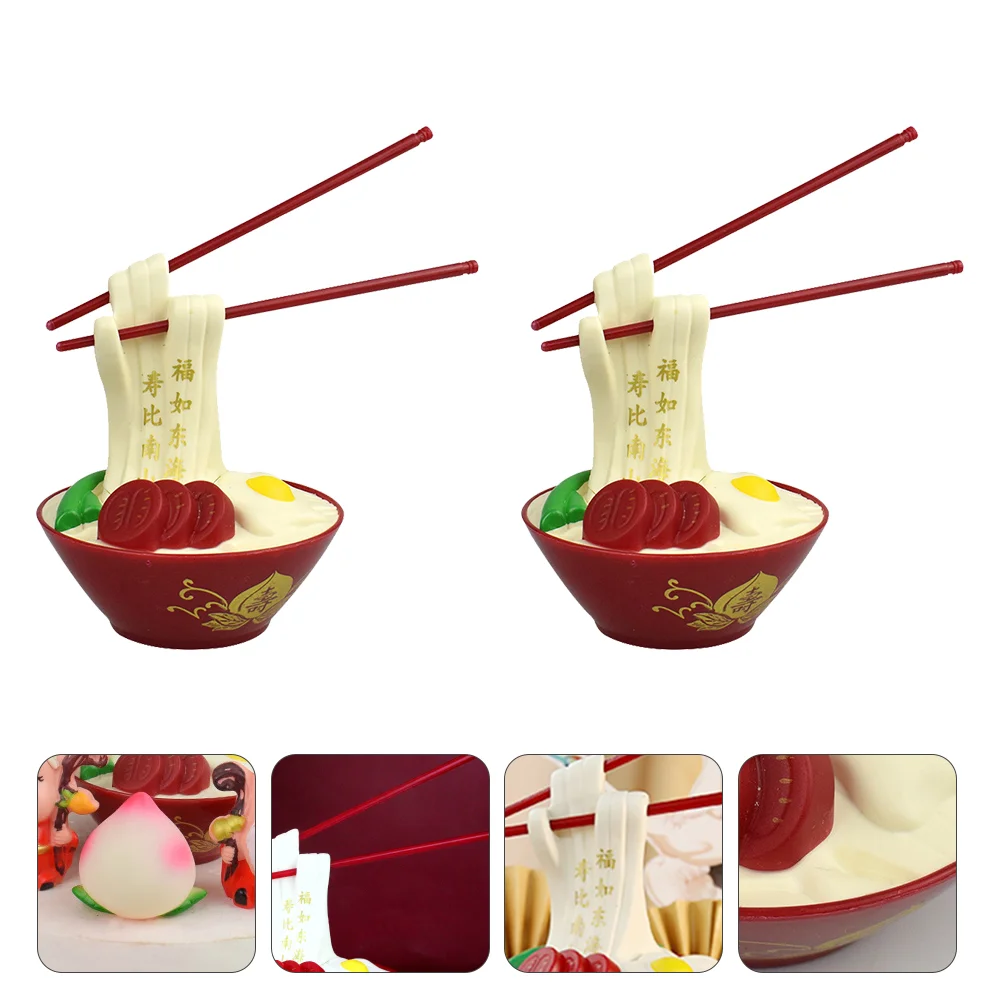 

Cake Birthday Ramen Topper Figurine Miniature Decorations Picks Noodles Chinese Decor Mini Model Longevity Playset Kitchen Kids