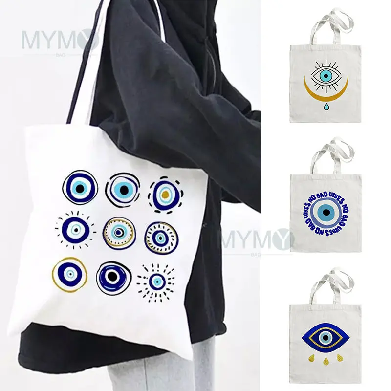 

Turkish Blue Evil Eye Shoulder Bag Tote Handbag Large Capacity Women Fashion Storage Student Bookbag Casual Shopping Canvas Bag