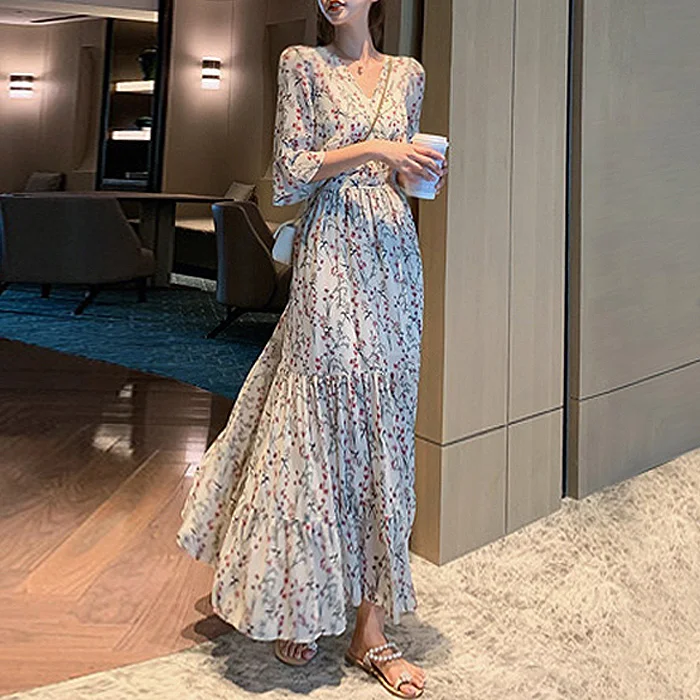 

쉬폰 반팔 롱원피스