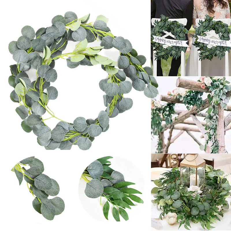 

2M Artificial Hanging Eucalyptus and Willow Vines Faux Garland Ivy for Wedding Backdrop Arch Wall Home Decor Table Runner Vine