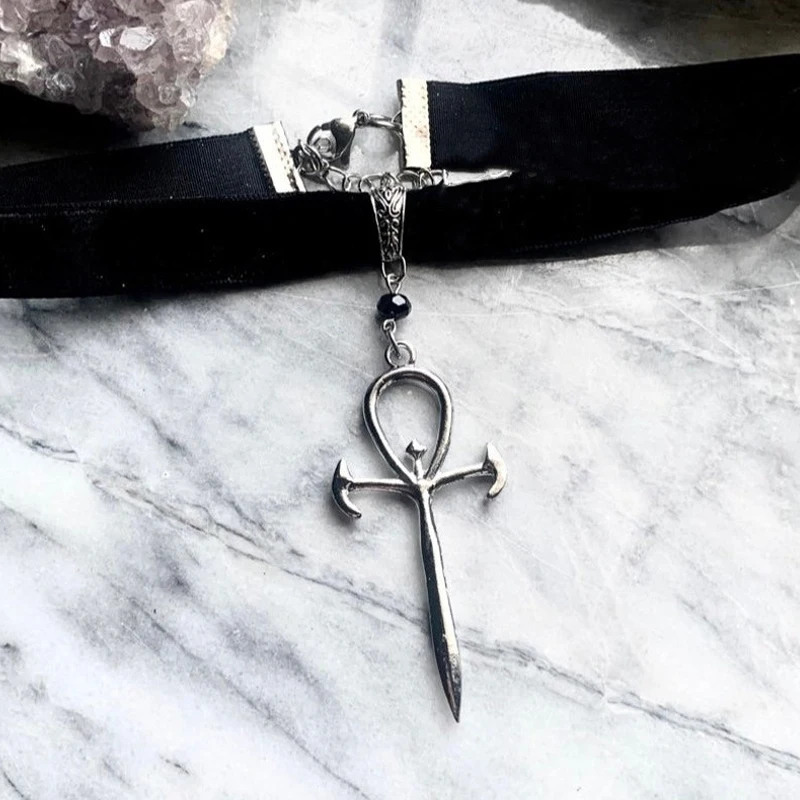 

Gothic Cross Sword Charm Choker Women Alternative Witch Jewelry Accessories Gift Mystery Vampire Cross Pendant Velvet Necklace