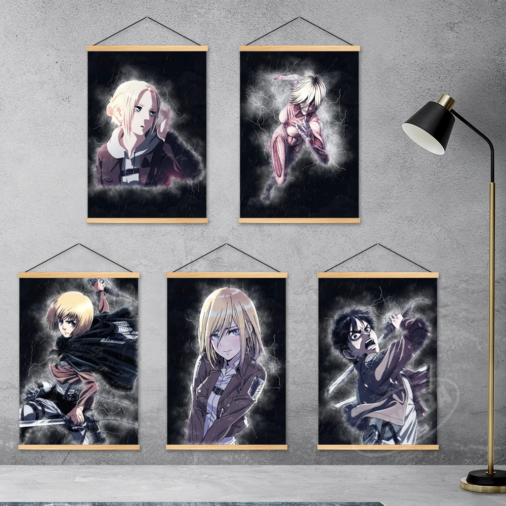 Холст Аниме модульный атака на Титанов деревянные подвесные принты живопись