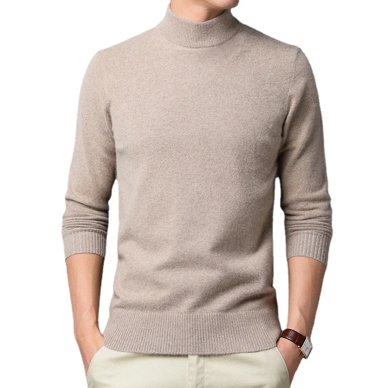 

2022 Sweater Warm Men's Half Turtleneck Solid Color Pullover Fashion Thickening Middle-aged Long-sleeved Top pullover