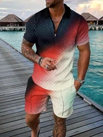 mens tracksuit cotton solid color short sleeve zipper polo shirtshorts set for men casual streetwear 2 piece suit 2022 summer