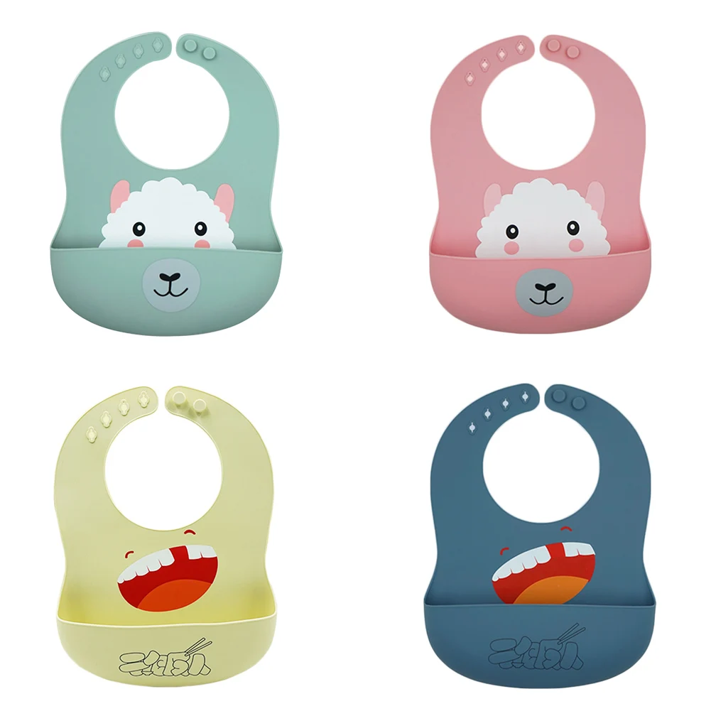 

Security Cartoon Print Baby Bibs Boys Girls Bib Waterproof Soft Silicone Kids Burp Cloth Children Bib Feeding Bib with Pocket