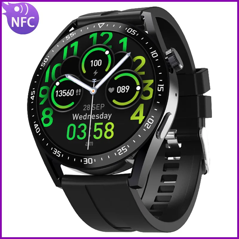 

2022 New SmartWatch HW28 NFC Smart Watch For Men 1.39 Inch HD Screen Voice Assistant Bluetooth Call Calories Pk Huawei GTR 3 Pro
