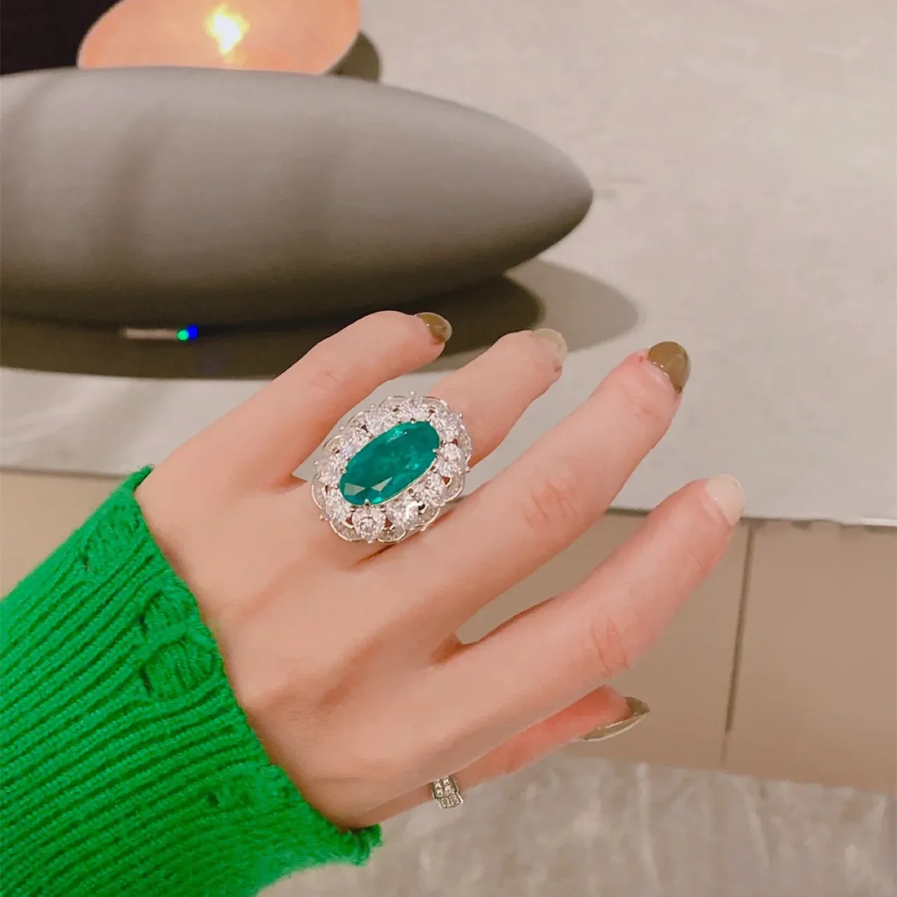 

Luxury 925 Silver Ring for Women High Quality Lab Emerald AAA+ Cubic Zirconia Open Rings Retro Bohemia Evening Jewelry