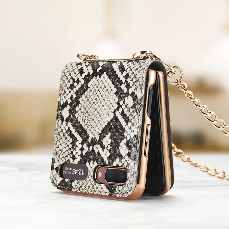New Suitable Samsung Folding ZFlip3 Phone Case Cross Body Solid Mirror Anti Drop Phone Protective Leather Case