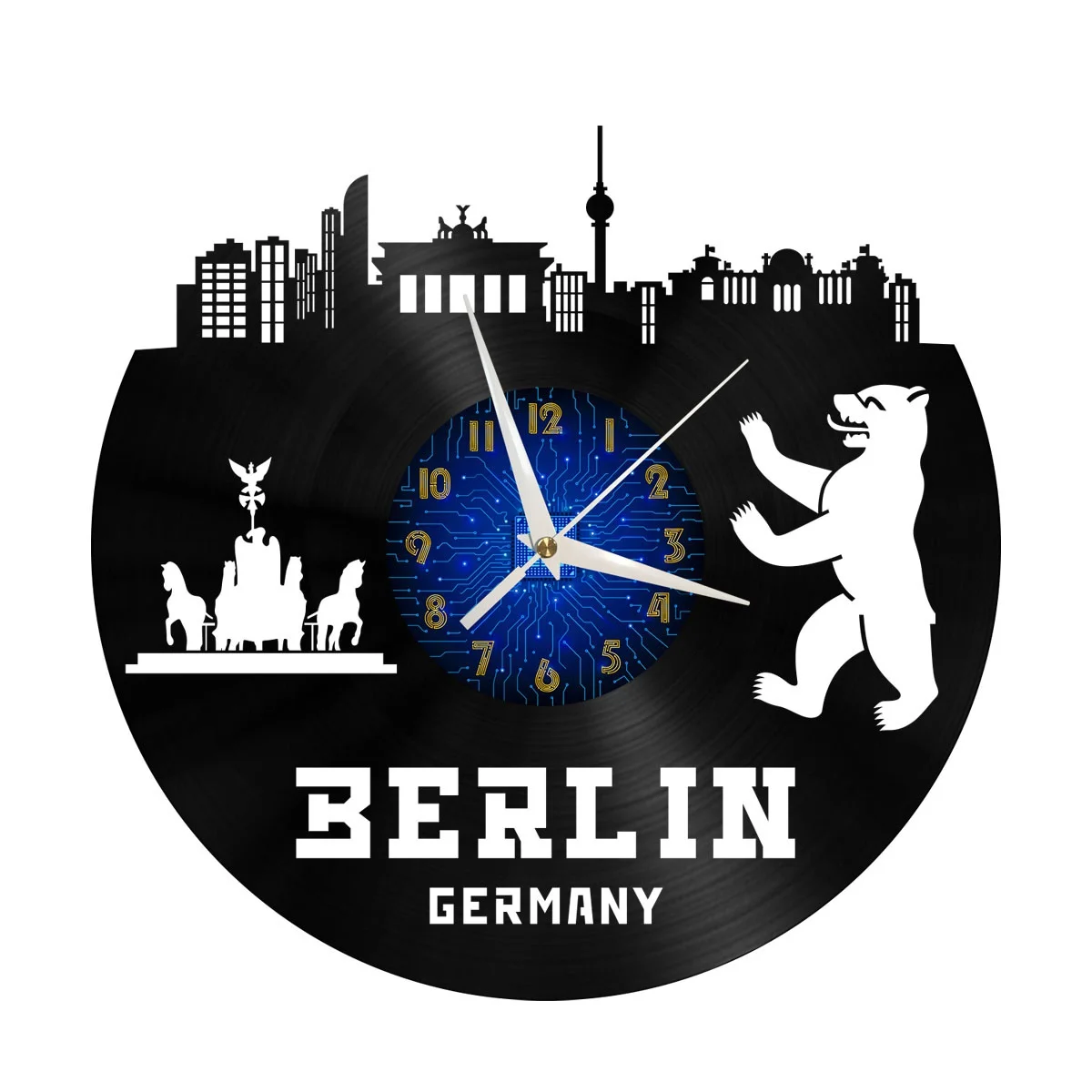 

Berlin Cityscape 3 Vinyl Wall Clock, Vinyl Record Clock Wall Art Silent & Non-ticking