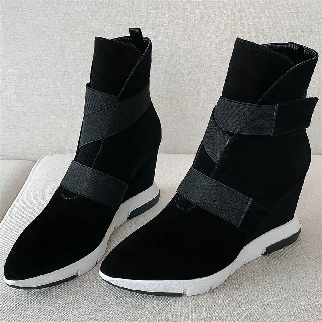 High Top Fashion Sneakers Women Genuine Leather Wedges High Heel Ankle Boots Female Pointed Toe Platform Pumps Shoe Casual Shoes