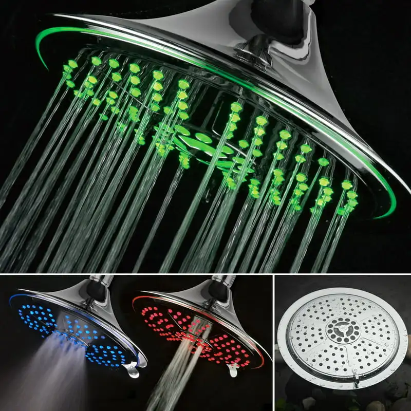 

Ultra-Luxury 5-Setting Rainfall LED Shower Head with 3-Color Temperature Sensor, Chrome Duchas inteligentes para baño Fan with