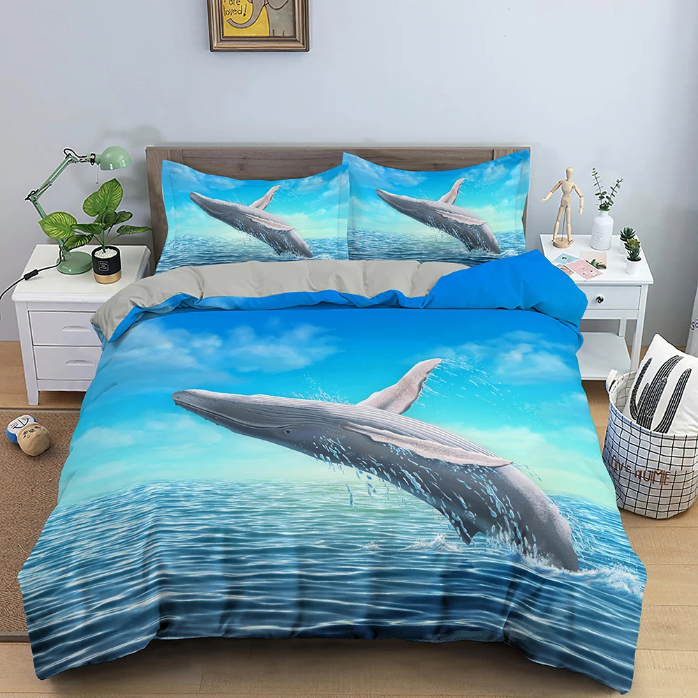 

Modern Adult Home Textile 3D Dolphin Duvet Covet Kid Bedding Set 2/3pcs Single Queen King Size Bed Linen Quilt Cover With Zipper