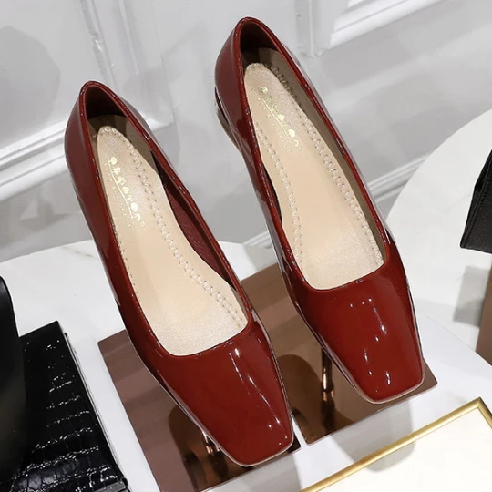 

Elegant Women Pumps Patent Leather Shallow Women High Heels Shoes Pointed Toe Slip-on Strange Style Ladies Working Wedding Shoes