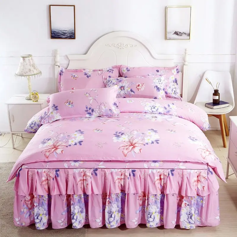 

4pcs Bedding Set with Pillows Case Quilt Comforter Linen 2 Bedrooms King Size 2 Seater Mattress Cover Twin Bedclothes Home Pink