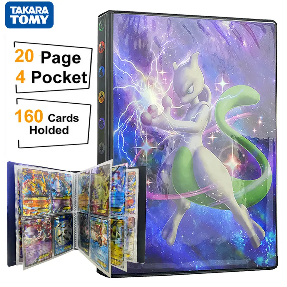 4 Pocket 160 Card Pokemon Flash Album Book Liver Pokémon Mewtwo Holder Playing Game Collection Map Binder Folder Kids Toys Gift