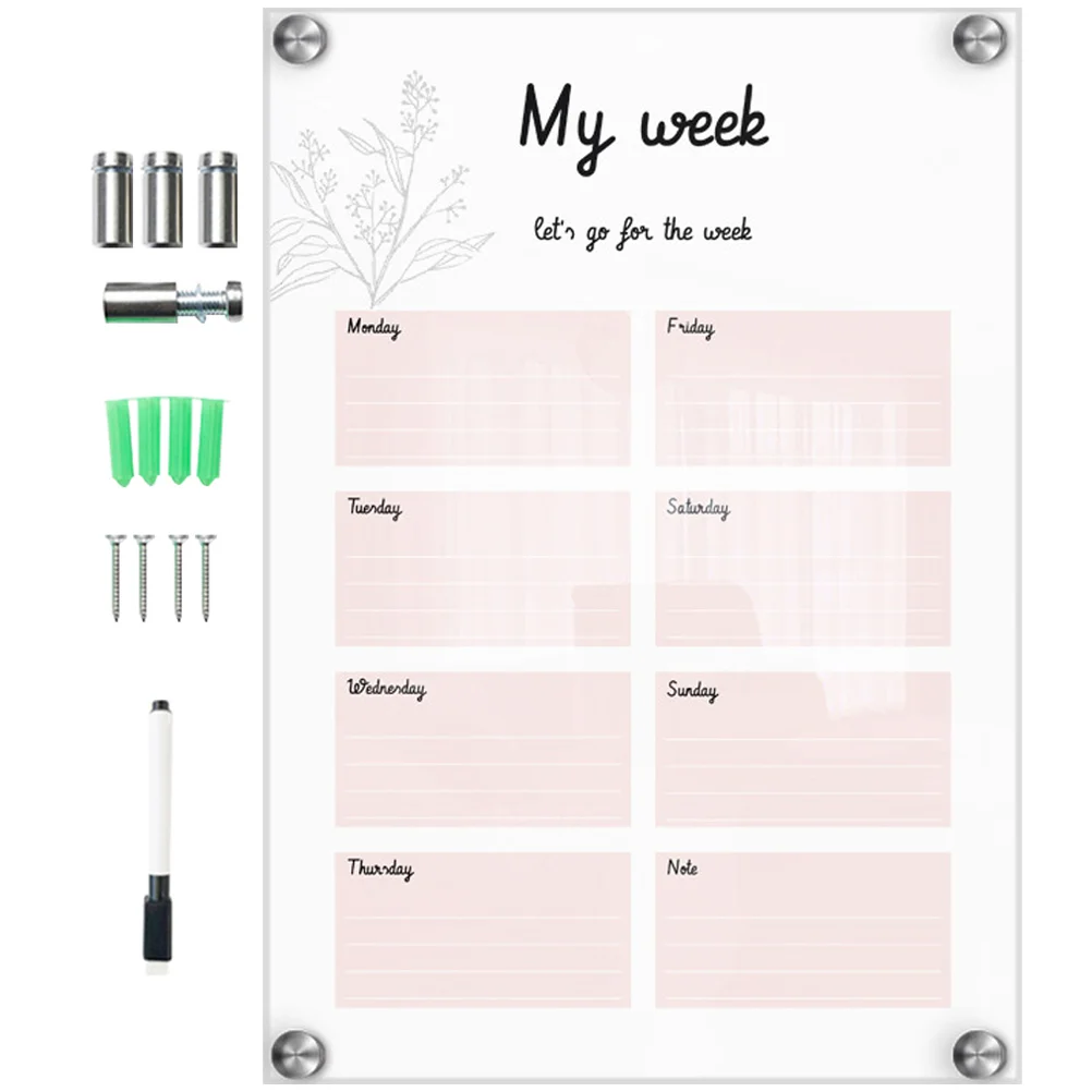 

Доска с календарем, акриловый стираемый сухой стираемый белый планшет для записей, прозрачная доска для сухих стираний и маркер, настенный, подвесной лист