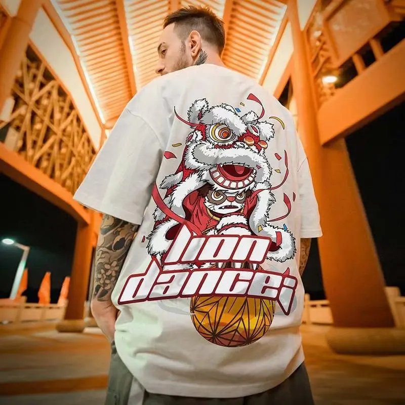 Футболка мужская оверсайз в стиле хип-хоп с принтом льва |