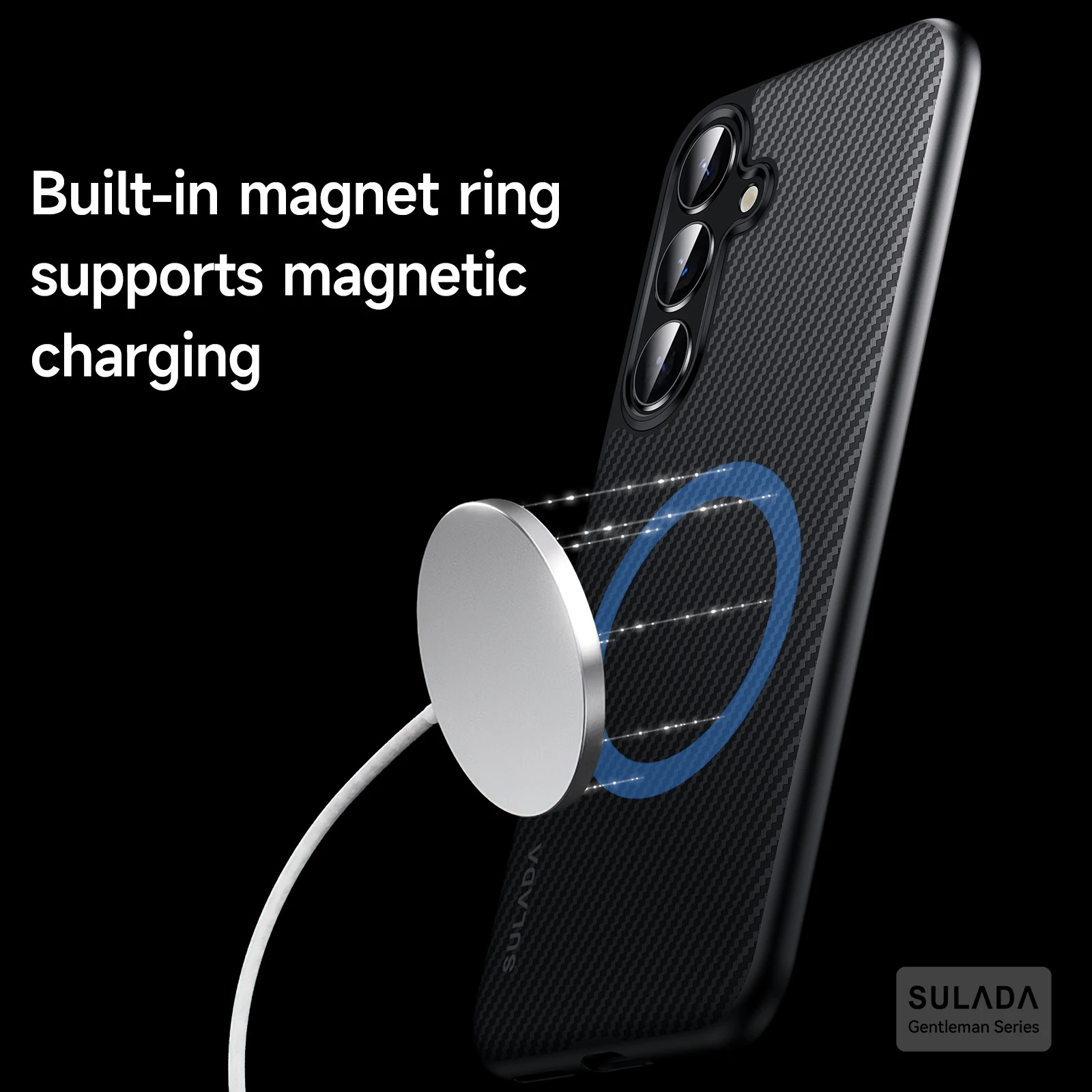 Роскошный кожаный чехол для телефона с беспроводной зарядкой из углеродного