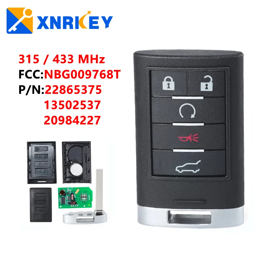 

XNRKEY 5 Buttons Remote Control Key for Cadillac SRX CTS XTS DTS 2010-2015 315/433MHz ID46 Chip FCC: NBG009768T P/N: 22865375