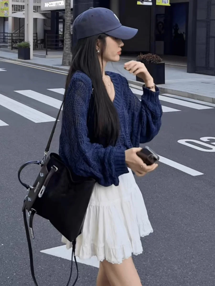 Азиатская культура Y2g Millennium Сексуальная одежда Комплект свитера с v-образным