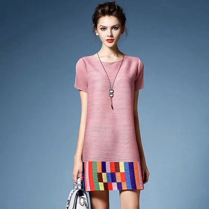 

Женское плиссированное платье-станция, свободное тонкое ТРАПЕЦИЕВИДНОЕ ПЛАТЬЕ контрастных цветов в европейском стиле, лето 2021
